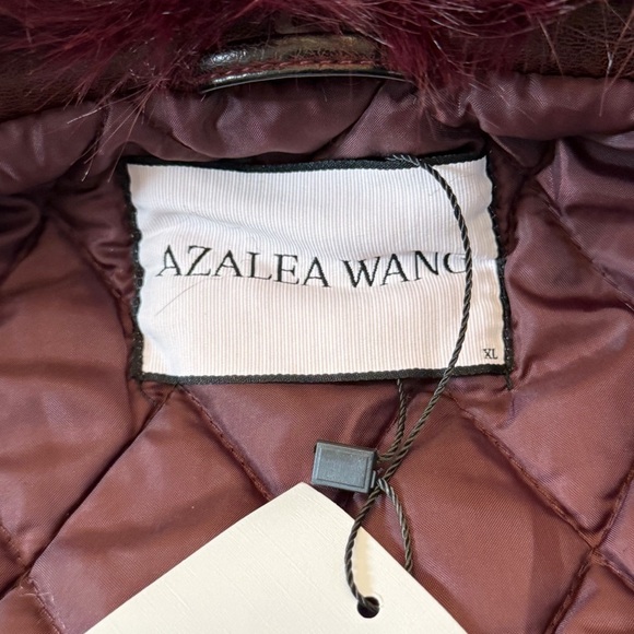 Azalea Wang Aurelia Faux Leather Moto Jacket XL Burgundy Faux Fur Collar NWT - Picture 2 of 16
